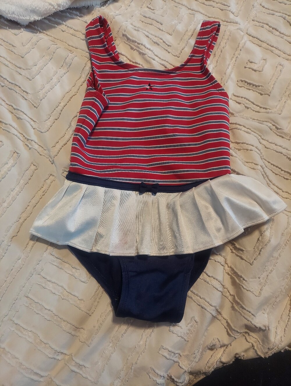 Vintage Tommy Hilfiger 4T Girls Swimsuit Red White Blue Striped Skirted One-Piec